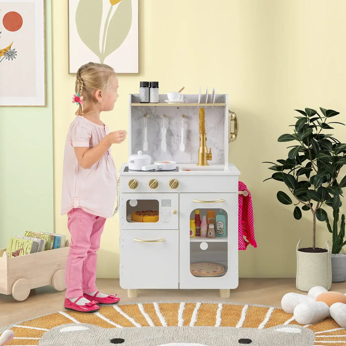 Kids Wooden Kitchen Playset with Accessories – White | Pretend Cooking Toy with Stoves COSTWAY - Little and Giant Explorers Costway