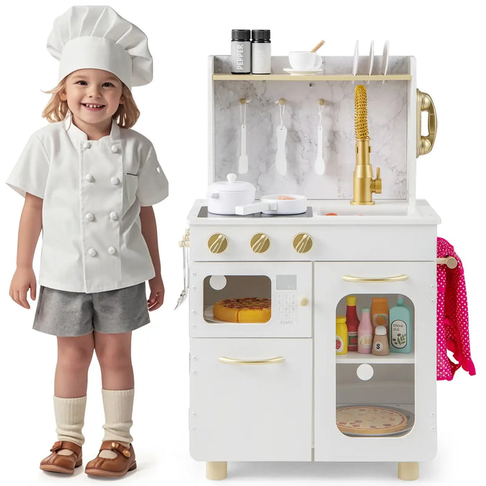Kids Wooden Kitchen Playset with Accessories – White | Pretend Cooking Toy with Stoves COSTWAY - Little and Giant Explorers Costway