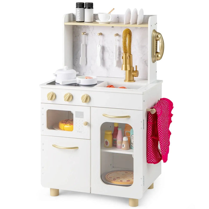 Kids Wooden Kitchen Playset with Accessories – White | Pretend Cooking Toy with Stoves COSTWAY - Little and Giant Explorers Costway