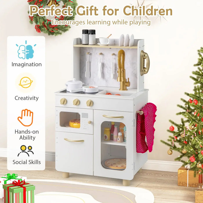 Kids Wooden Kitchen Playset with Accessories – White | Pretend Cooking Toy with Stoves COSTWAY - Little and Giant Explorers Costway