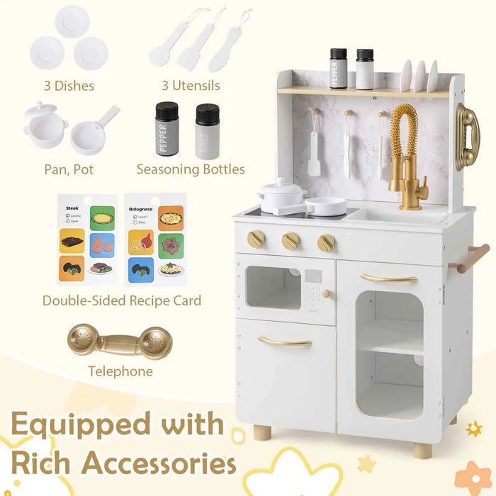 Kids Wooden Kitchen Playset with Accessories – White | Pretend Cooking Toy with Stoves COSTWAY - Little and Giant Explorers Costway