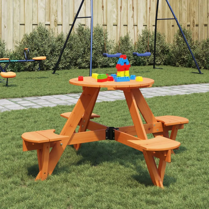 Kids Wooden Picnic Table – Brown | Round Fir Wood Design with Umbrella Hole VIDAXL - Little and Giant Explorers vidaXL