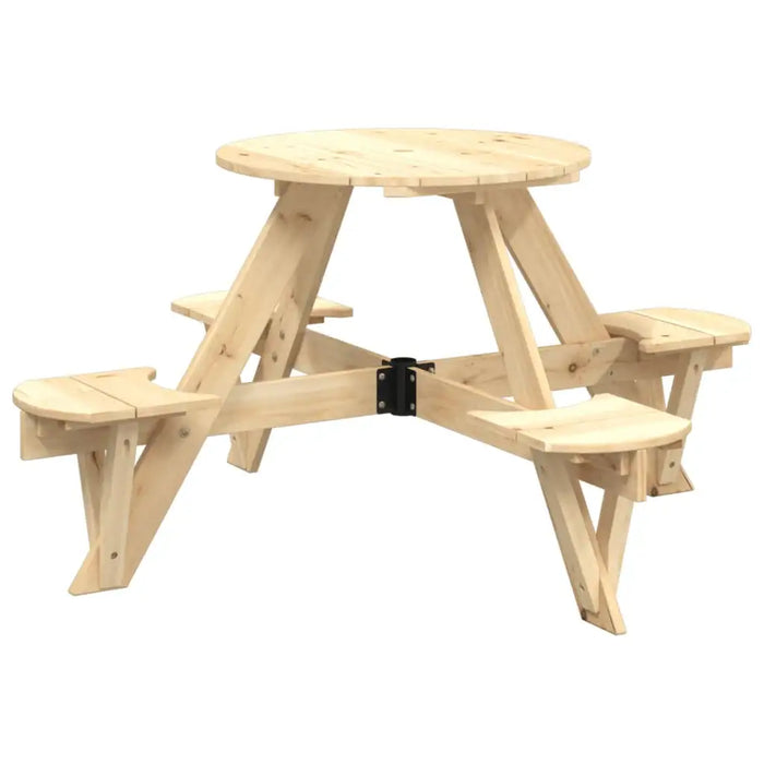 Kids Wooden Picnic Table - Natural | Round Fir Wood Design with Umbrella Hole VIDAXL - Little and Giant Explorers vidaXL