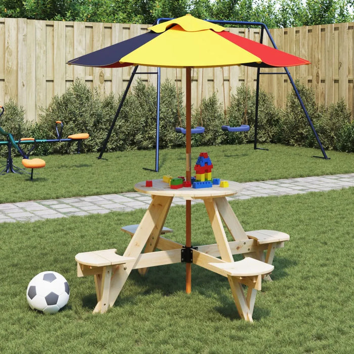 Kids Wooden Picnic Table - Natural | Round Fir Wood Design with Umbrella Hole VIDAXL - Little and Giant Explorers vidaXL