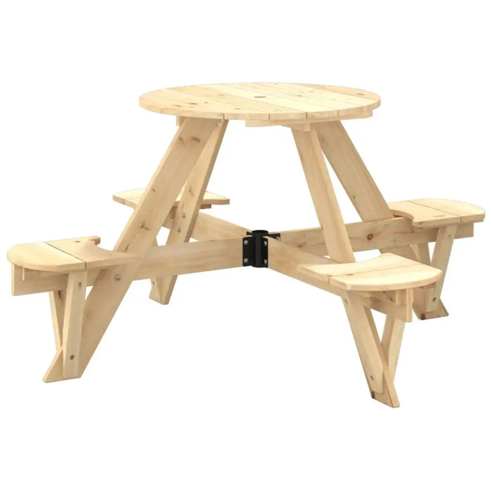 Kids Wooden Picnic Table - Natural | Round Fir Wood Design with Umbrella Hole VIDAXL - Little and Giant Explorers vidaXL