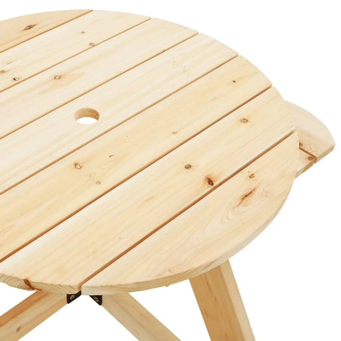 Kids Wooden Picnic Table - Natural | Round Fir Wood Design with Umbrella Hole VIDAXL - Little and Giant Explorers vidaXL