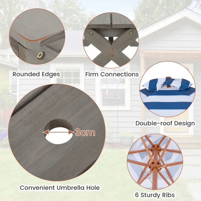 Kids Wooden Picnic Table Set 6-Piece Octagon | Grey with Adjustable Umbrella - Little and Giant Explorers Costway