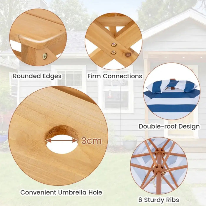 Kids Wooden Picnic Table Set with Umbrella – Natural Fir Wood | 6-Piece Octagon Design COSTWAY - Little and Giant Explorers Costway