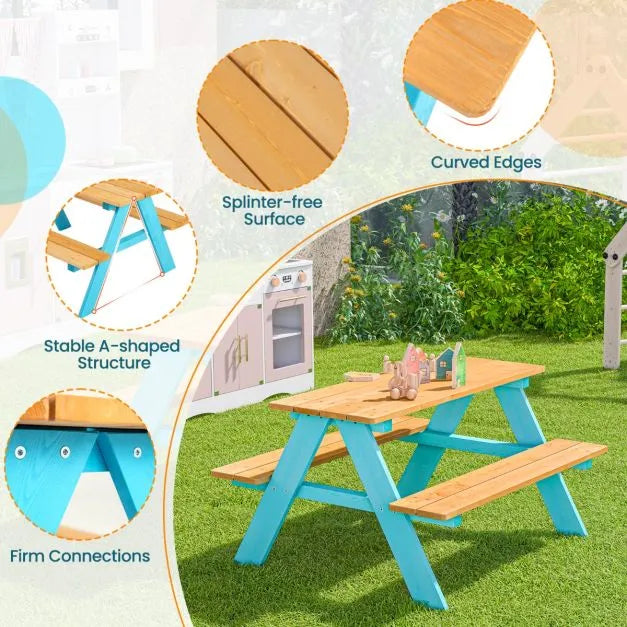 Kids Wooden Picnic Table with Benches - Little and Giant Explorers Costway