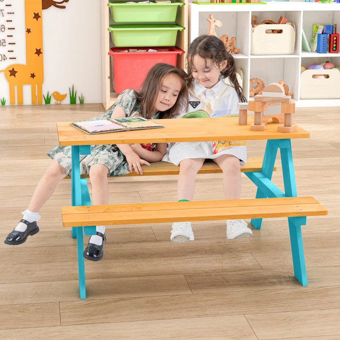 Kids Wooden Picnic Table with Benches - Little and Giant Explorers Costway