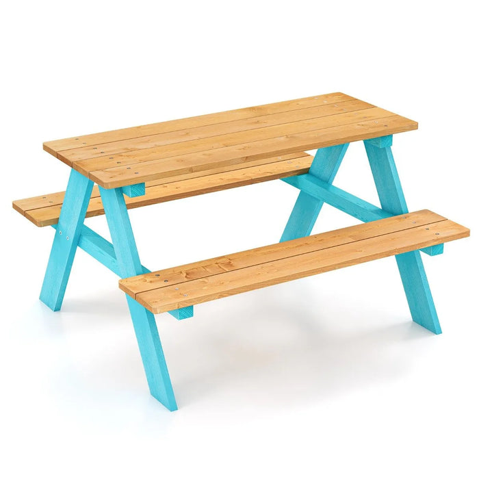 Kids Wooden Picnic Table with Benches - Little and Giant Explorers Costway