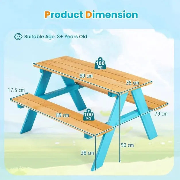 Kids Wooden Picnic Table with Benches - Little and Giant Explorers Costway