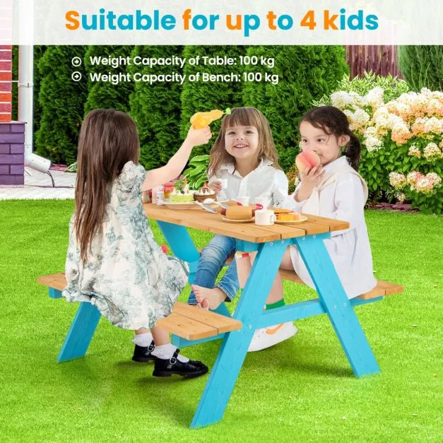 Kids Wooden Picnic Table with Benches - Little and Giant Explorers Costway