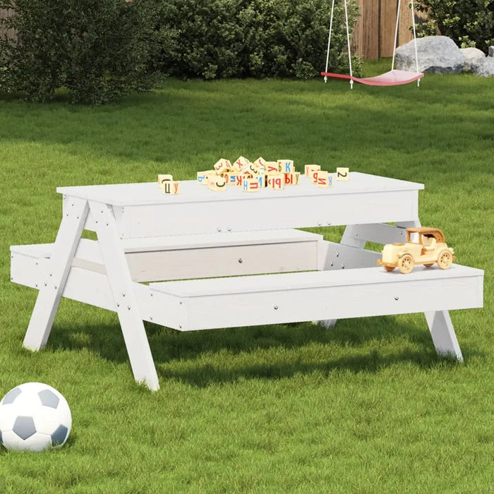 Picnic Table with Sandpit for Kids White Solid Wood Pine - Little and Giant Explorers vidaXL