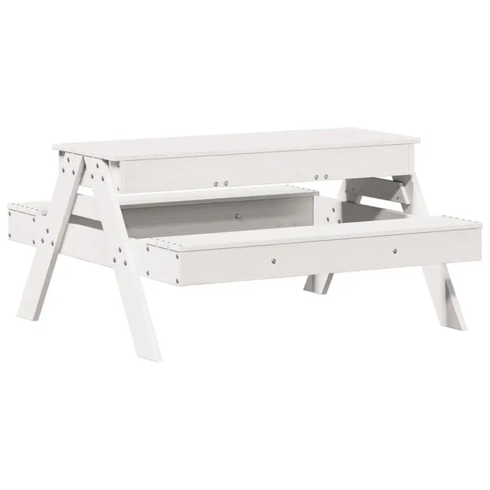 Picnic Table with Sandpit for Kids White Solid Wood Pine - Little and Giant Explorers vidaXL