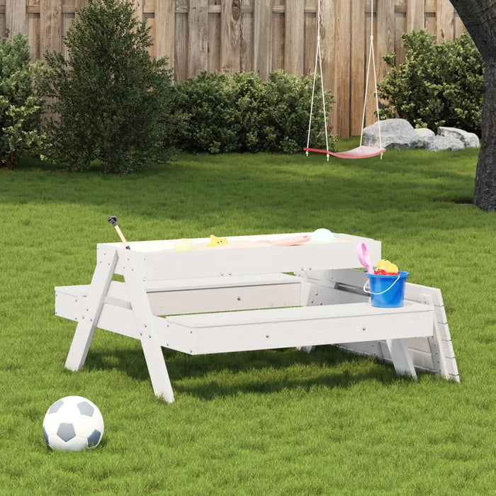Picnic Table with Sandpit for Kids White Solid Wood Pine - Little and Giant Explorers vidaXL