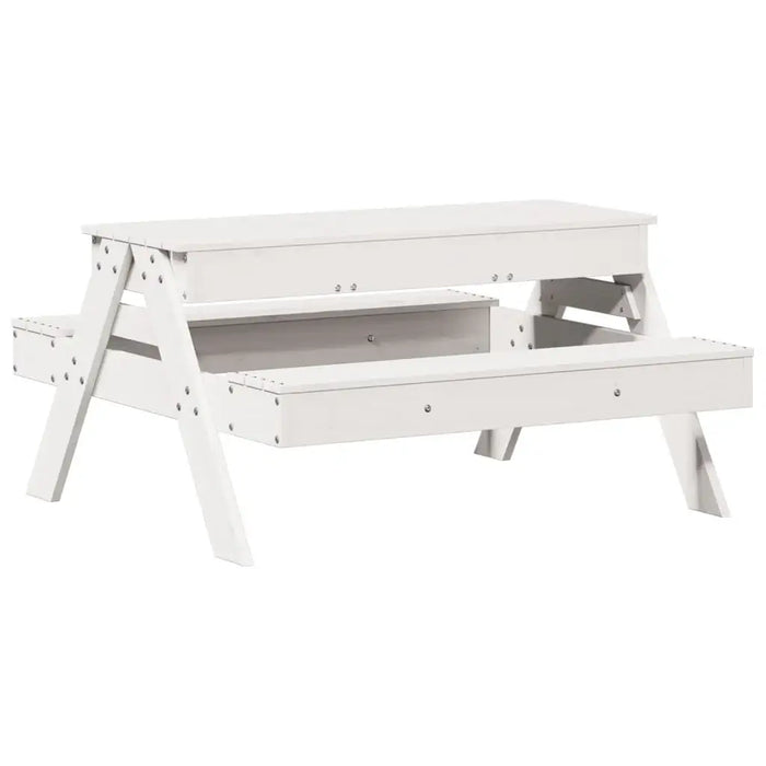 Picnic Table with Sandpit for Kids White Solid Wood Pine - Little and Giant Explorers vidaXL