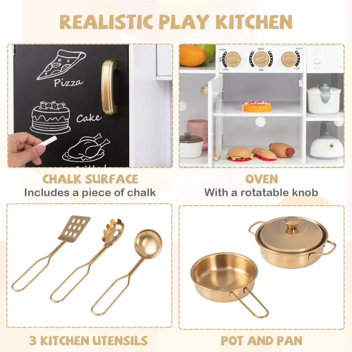 Kids Wooden Play Kitchen – Gold Utensils and Accents | Lights, Sounds and Chalkboard COSTWAY - Little and Giant Explorers Costway