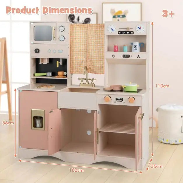 Kids Wooden Play Kitchen – Pink and White | Microwave, Coffee Maker and Ice Maker COSTWAY - Little and Giant Explorers Costway