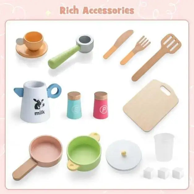 Kids Wooden Play Kitchen – Pink and White | Microwave, Coffee Maker and Ice Maker COSTWAY - Little and Giant Explorers Costway