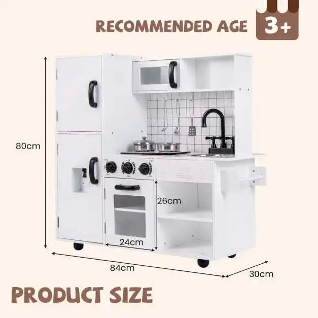 Kids Wooden Play Kitchen – White, Black and Gold | Lights, Sounds and Water Dispenser COSTWAY - Little and Giant Explorers Costway