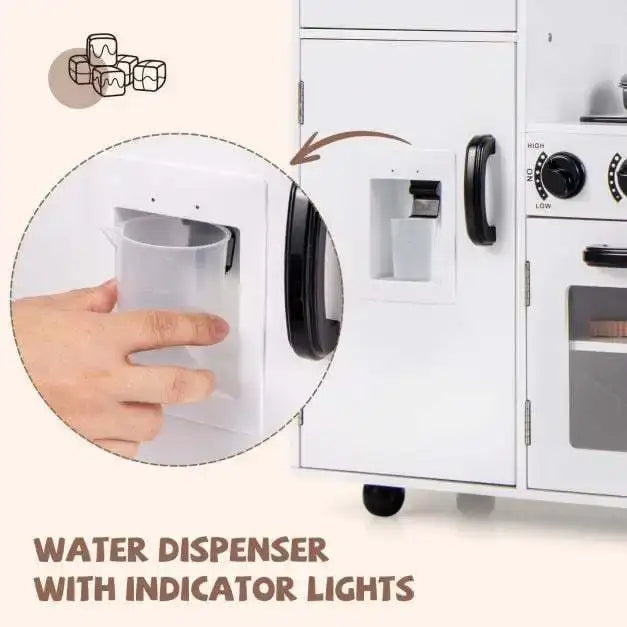 Kids Wooden Play Kitchen – White, Black and Gold | Lights, Sounds and Water Dispenser COSTWAY - Little and Giant Explorers Costway