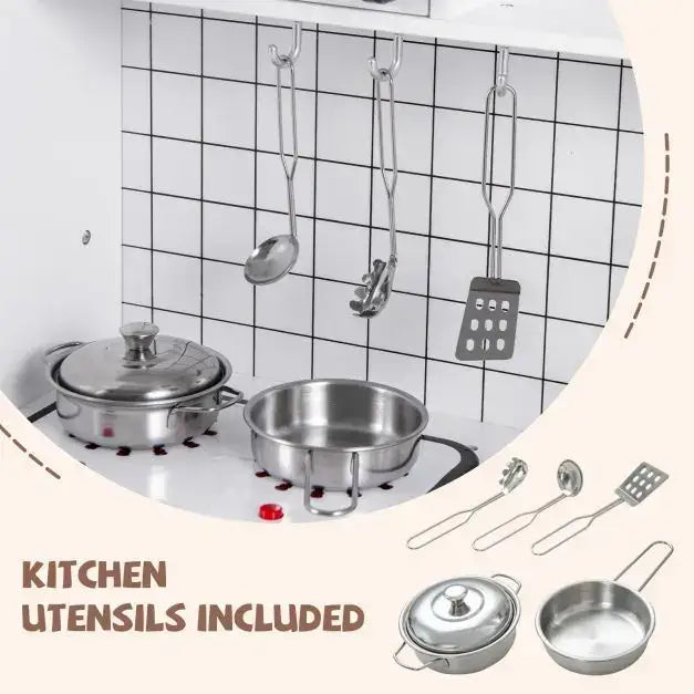 Kids Wooden Play Kitchen – White, Black and Gold | Lights, Sounds and Water Dispenser COSTWAY - Little and Giant Explorers Costway