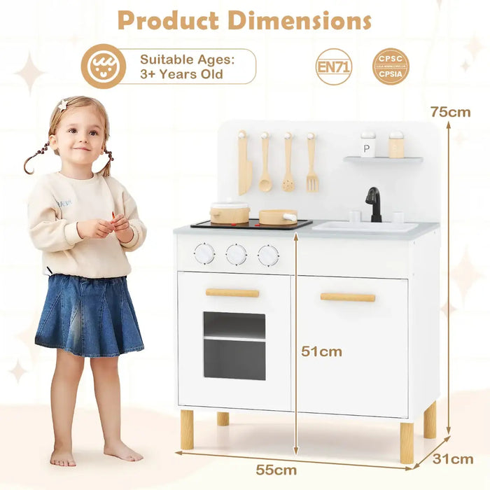 Kids Wooden Play Kitchen – White | Lights, Sounds and Complete Chef Set COSTWAY - Little and Giant Explorers Costway