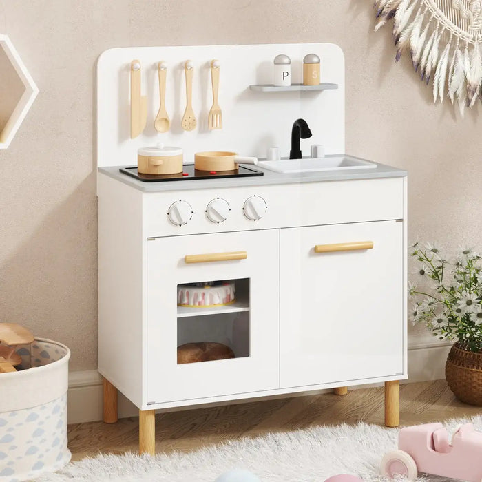 Kids Wooden Play Kitchen – White | Lights, Sounds and Complete Chef Set COSTWAY - Little and Giant Explorers Costway