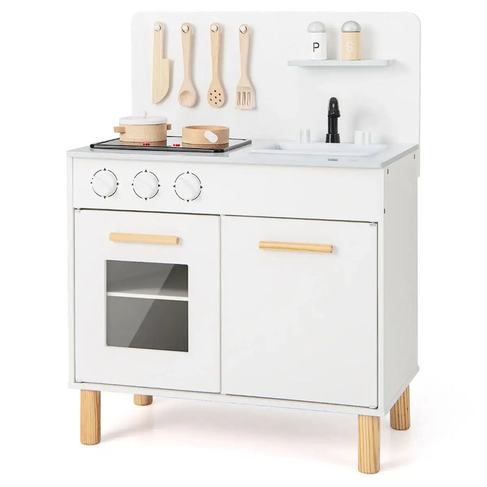 Kids Wooden Play Kitchen – White | Lights, Sounds and Complete Chef Set COSTWAY - Little and Giant Explorers Costway