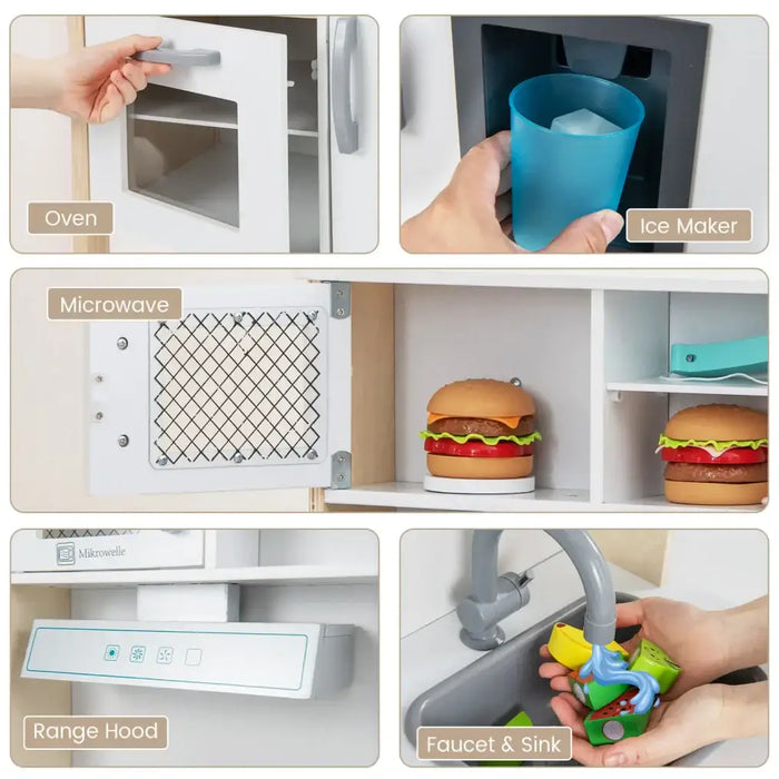 Kids Wooden Play Kitchen – White | Pretend Cooking Set - Ice Maker and Accessories COSTWAY - Little and Giant Explorers Costway