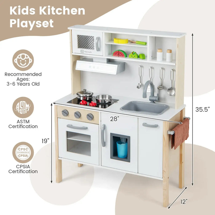 Kids Wooden Play Kitchen – White | Pretend Cooking Set - Ice Maker and Accessories COSTWAY - Little and Giant Explorers Costway