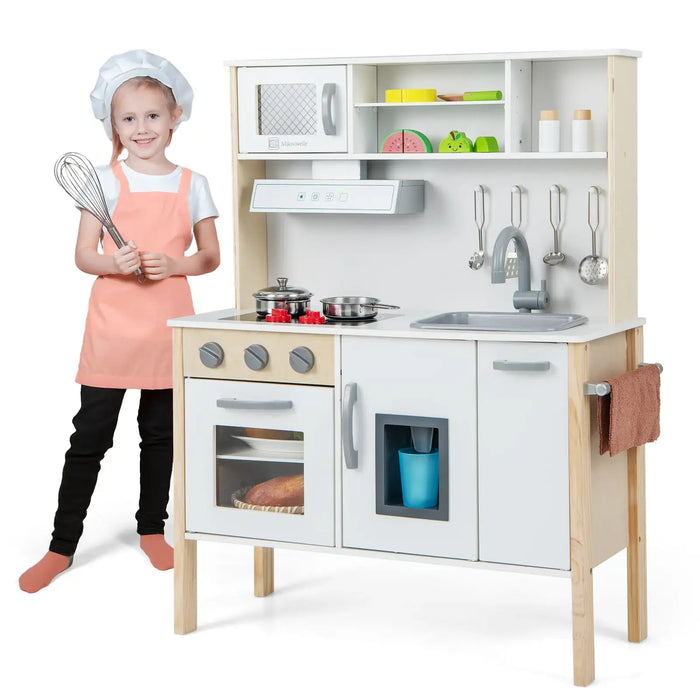 Kids Wooden Play Kitchen – White | Pretend Cooking Set - Ice Maker and Accessories COSTWAY - Little and Giant Explorers Costway