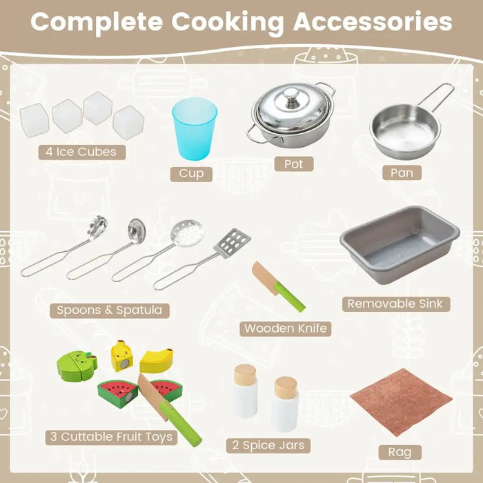 Kids Wooden Play Kitchen – White | Pretend Cooking Set - Ice Maker and Accessories COSTWAY - Little and Giant Explorers Costway