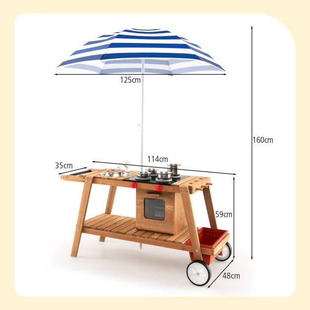 Wooden Play Trolley with Umbrella, Oven and Sink - Little and Giant Explorers Costway