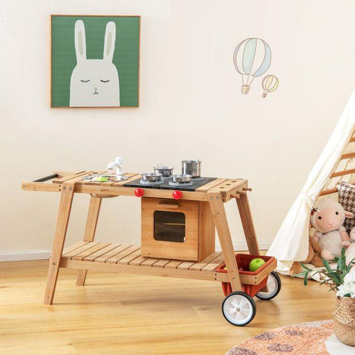 Wooden Play Trolley with Umbrella, Oven and Sink - Little and Giant Explorers Costway