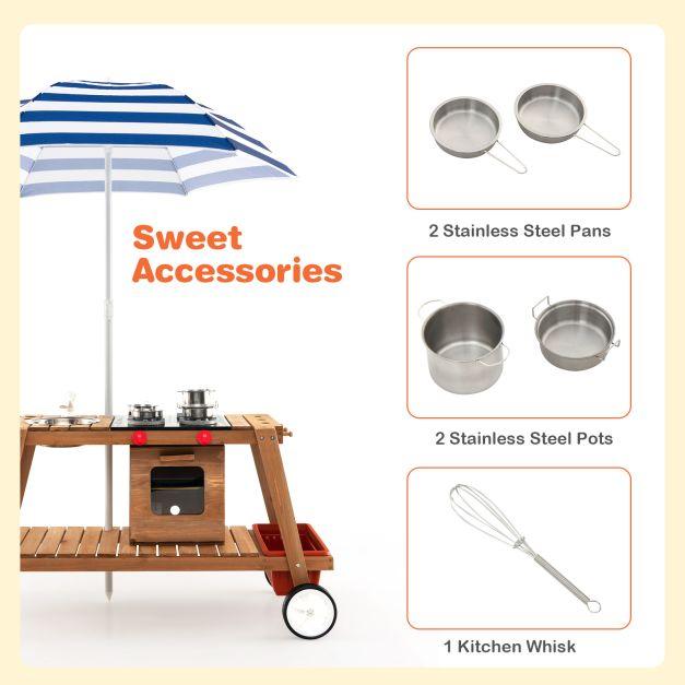 Wooden Play Trolley with Umbrella, Oven and Sink - Little and Giant Explorers Costway