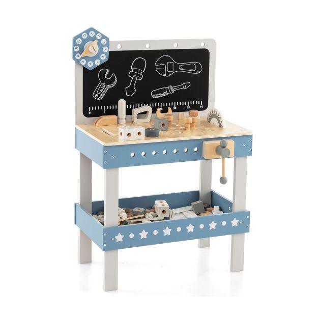 Wooden Play Workbench with Blackboard and Tool Parts - Little and Giant Explorers Costway