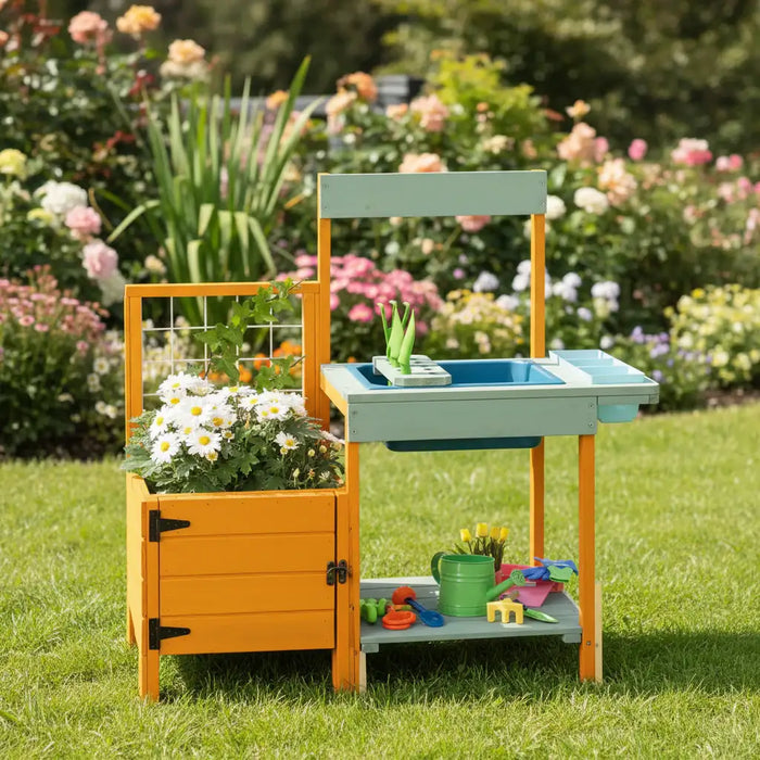Kids Wooden Potting Bench | Complete Botanical Adventure - Peek-a-Boo Window COSTWAY - Little and Giant Explorers Costway