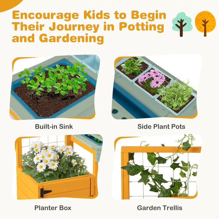 Kids Wooden Potting Bench | Complete Botanical Adventure - Peek-a-Boo Window COSTWAY - Little and Giant Explorers Costway