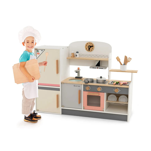 Kids Wooden Pretend Play Kitchen Set with Realistic Range Hood - Little and Giant Explorers Costway