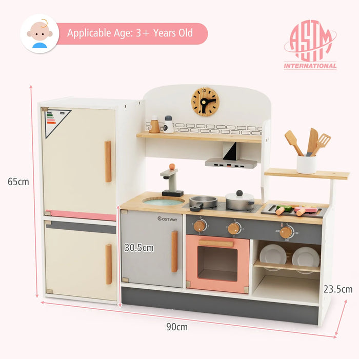 Kids Wooden Pretend Play Kitchen Set with Realistic Range Hood - Little and Giant Explorers Costway