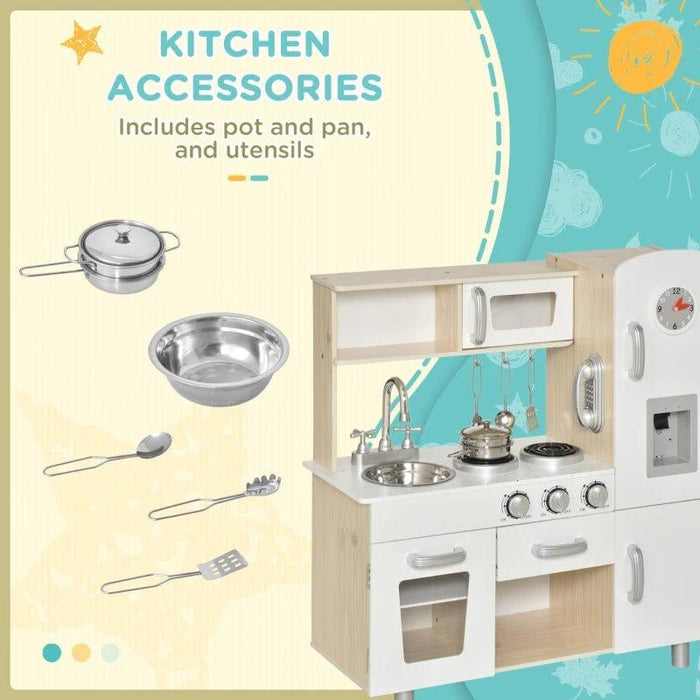 Wooden Pretend Play Toy Kitchen Cooking Set - Little and Giant Explorers HOMCOM