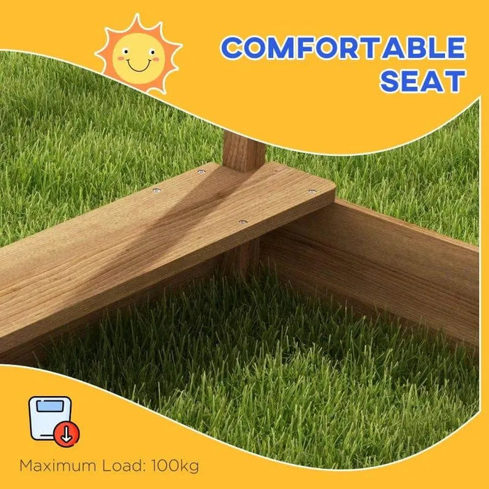 Kids wooden sandbox comfortable seat feature, maximum load 100kg, on grass