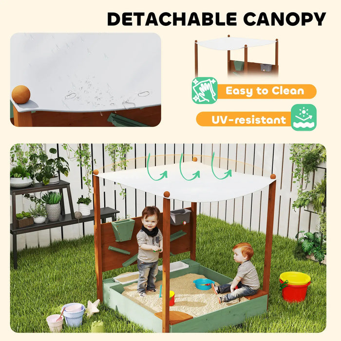 Wood Sandpit with Canopy, Storage Bins and Chutes - Little and Giant Explorers AIYAPLAY
