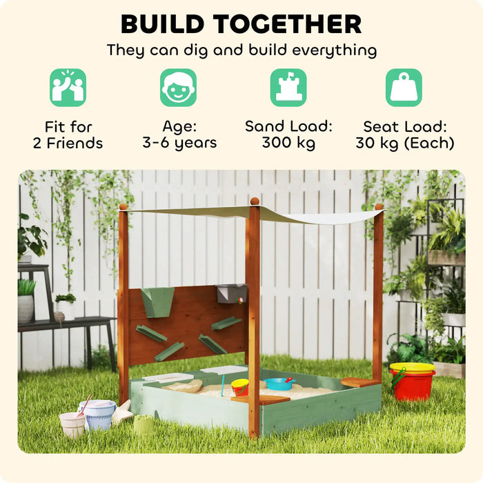 Wood Sandpit with Canopy, Storage Bins and Chutes - Little and Giant Explorers AIYAPLAY