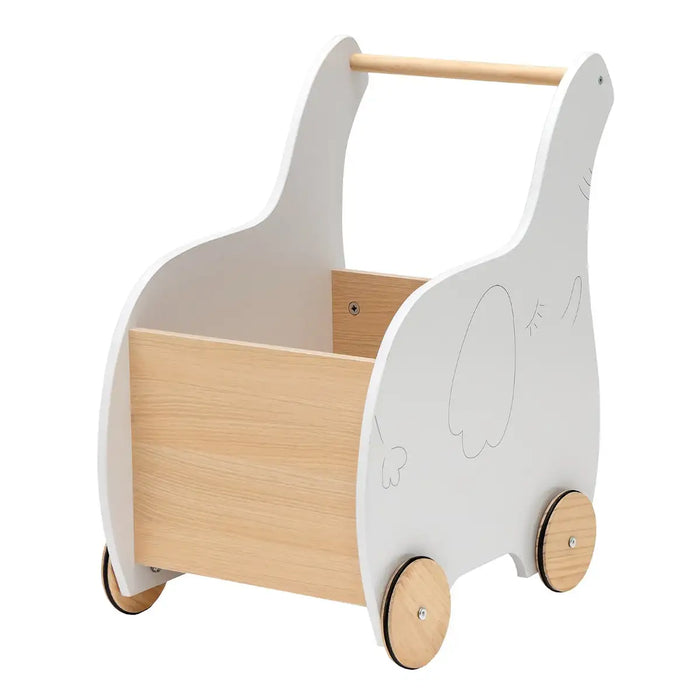 Kids Wooden Shopping Cart – White | Elephant-Shaped Push Trolley with Storage Chest COSTWAY - Little and Giant Explorers Costway