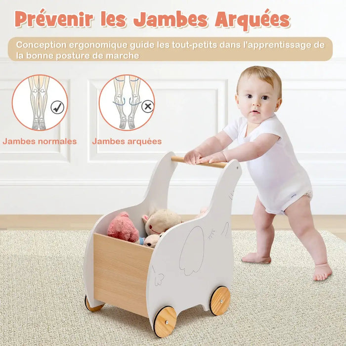 Kids Wooden Shopping Cart – White | Elephant-Shaped Push Trolley with Storage Chest COSTWAY - Little and Giant Explorers Costway