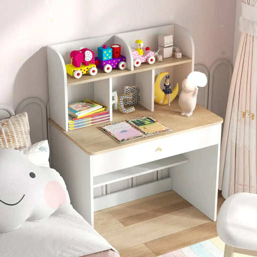 Kids Wooden Study Desk | Learning Table with Drawer and Storage Hutches COSTWAY - Little and Giant Explorers Costway
