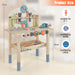 Kids wooden tool workbench carpentry playset with tools, gears, and clock, 79x60x30cm size